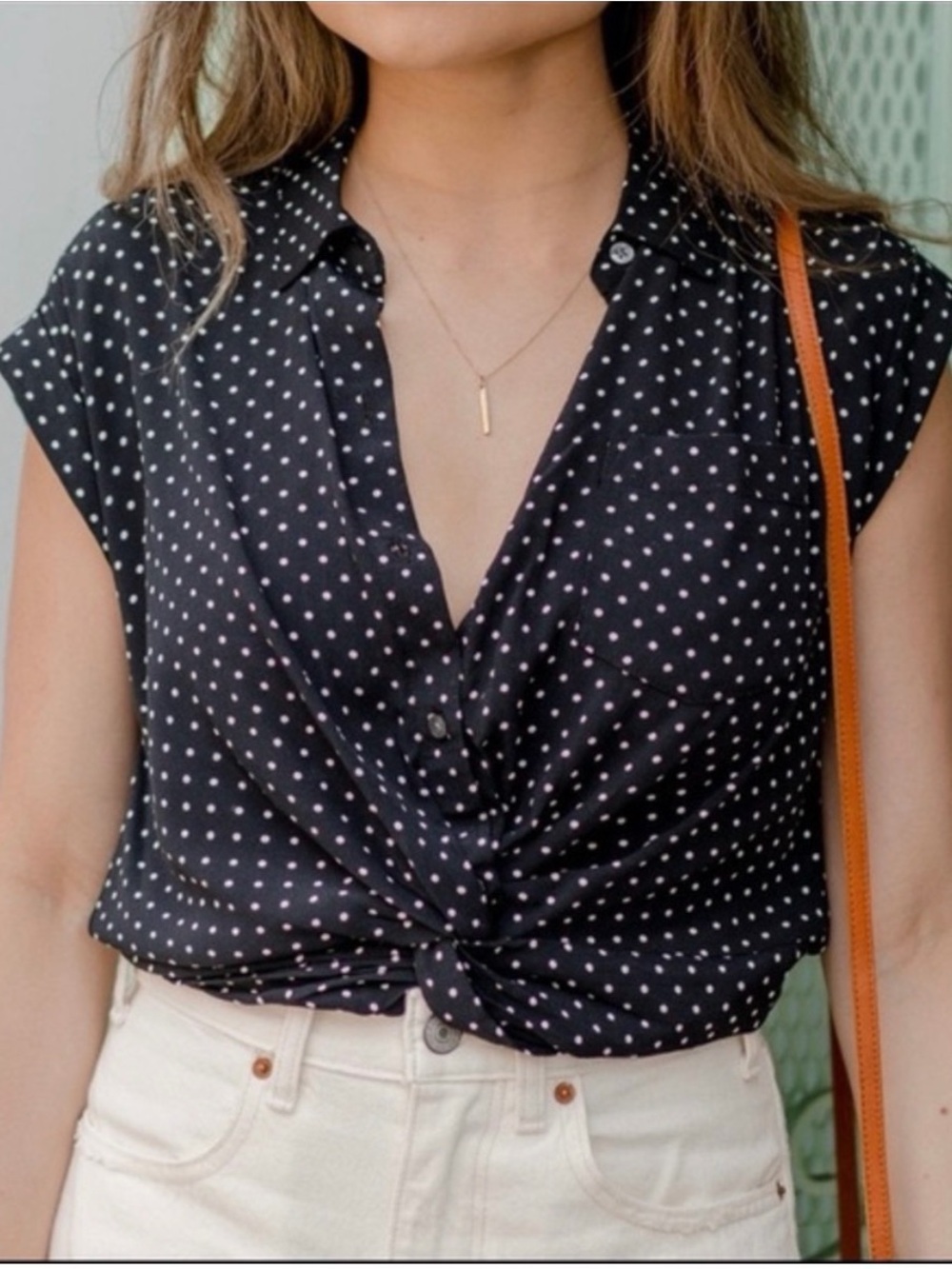 Abercrombie & Fitch Polka Dot Knot Front Blouse XS